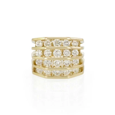 $3900 • Buy Jose Hess 2.8ct Diamond 18k Yellow Gold 4 Rows Channel Set Wide Band Ring