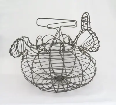 Rustic French Wire Bunny Rabbit Egg Basket ~ Country Farmhouse Kitchen • $29