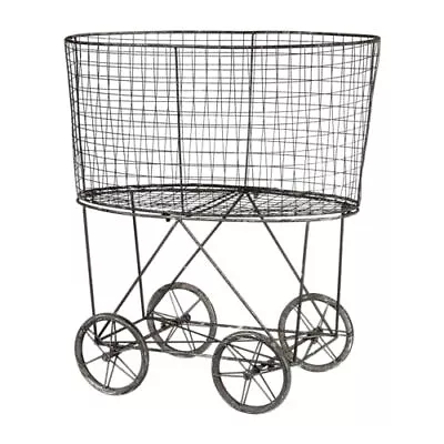 Vintage Metal Laundry Basket With Wheels 25  X 15  X 26 3/4  (W X D X H) • $91.91