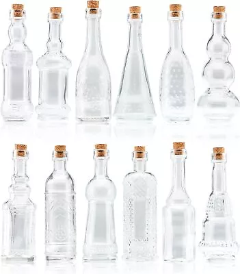 Small Mini Clear Vintage Glass Bottles With Corks Mini Vases Decorative Potion A • $34.76