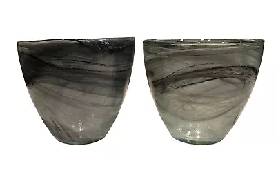 Modern Recycled Art Glass Votive Holder Eco Glass Dark Grey Black Swirl-Set Of 2 • $29.97