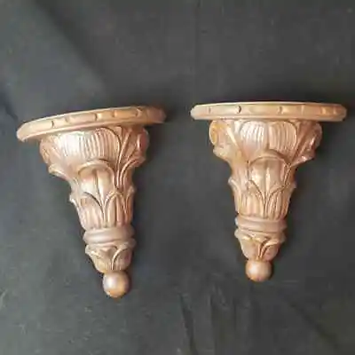 Pair Vintage Wood Wall Sconce Shelves Corbel Hand Carved • $179