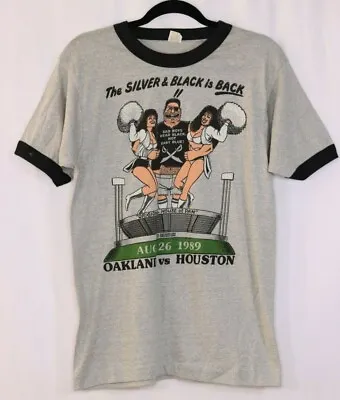 80’s Vintage Oakland Raiders Vs Oilers  SILVER & BLACK IS BACK  T Shirt Medium • $49