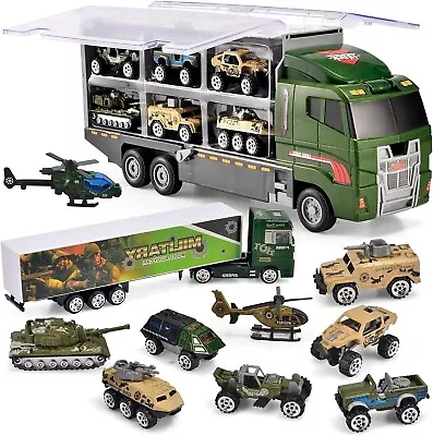 Joyfia 10 In 1 Die-Cast Military Army Truck Toys Sets Helicopter Armored Cars Fo • $78.50