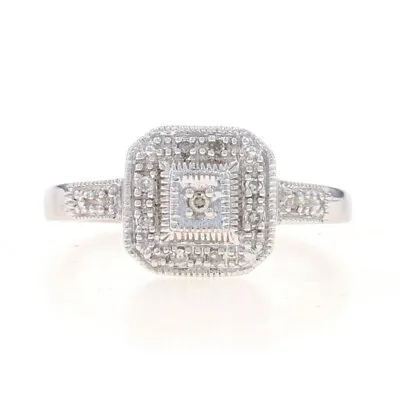 White Gold Diamond Halo Ring - 10k Single Cut .10ctw Milgrain Engagement • $149.99