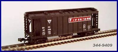 JnJ TRAINS N SCALE RTR #9409 FIRESTONE 40' SGL AS BLACK W/CASE AND END MARKINGS • $10