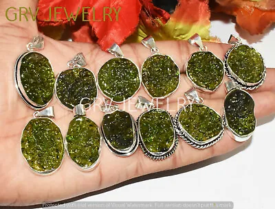 10pcs Lab Made Moldavite Gemstone Pendant 925 Sterling Silver Overlay Wh-52 • $23.74