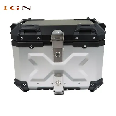 Motorcycle Silver Trunk Rear Tour Tail Box Luggage Aluminum Top Case Storage 45L • $105.49