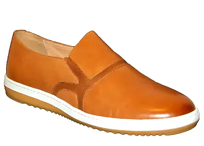 Zanzara  Men's Cognac White Outsole Loafers Slip On Leather Shoes Size 12  • $119.95