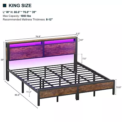 Full/Queen/KING Bed Frame W/ LED Lights Headboard Metal Platform Bed & Outlets • $189.99