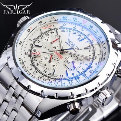 Steel Luminous Automatic Gift Jaragar Men Mechanical Classic Watch Stainless • £31.49