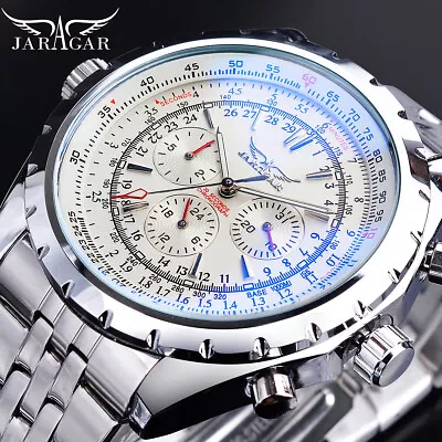 Watch Stainless Steel Luminous Automatic Gift Jaragar Men Mechanical Classic • £37.99