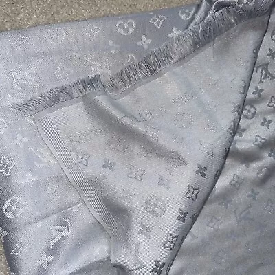 Louis Vuitton Vintage Scarf Monogram Shine Shawl Silver / Gray 74x29 Inch • $239