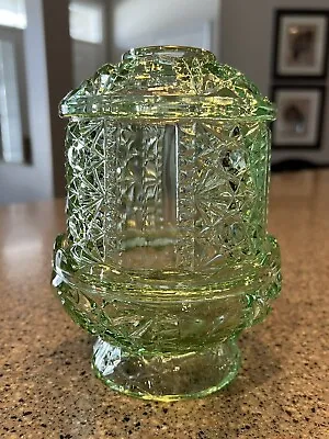 Vintage Indiana Glass Stars & Bars Ice Green Fairy Lamp • $64.99