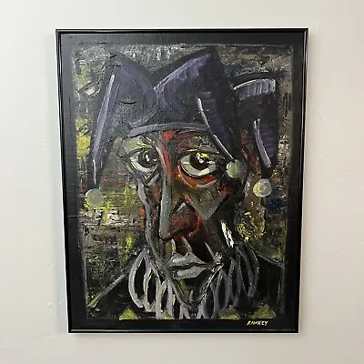 Vintage Jester Painting Eric Hawkey Fauve Acrylic On Canvas Mod Clown 28in • $191.25