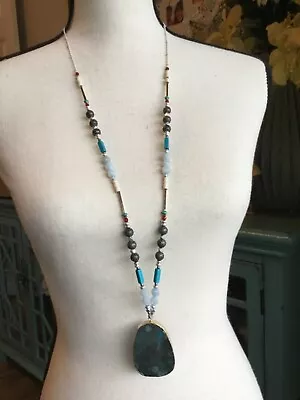 J. Jill Necklace NWT Luxurious Turquoise Skies Long Pendant • $44.99