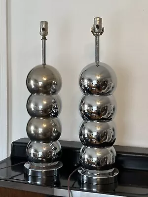 Mid Century Modern Pair Of Chrome Stacked Ball Table Lamps By George Kovacs 70's • $425