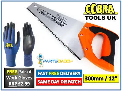 300mm 12  Hand Saw For Wood Carpentry 8 TPI Sharp Point + FREE Work Gloves 23-49 • £6.95