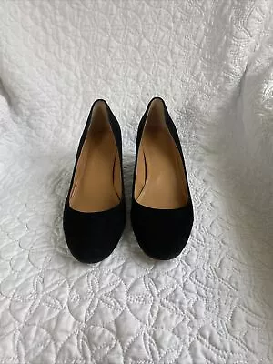 J. Crew Black Suede Pumps Block Heel Rounded Toe Size 6.5 • $32.99