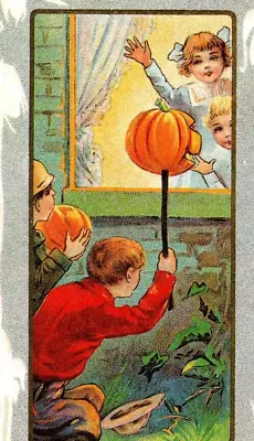 VTG Postcard Halloween Kids Owl Bats Jack O Lantern Repro • $14.99