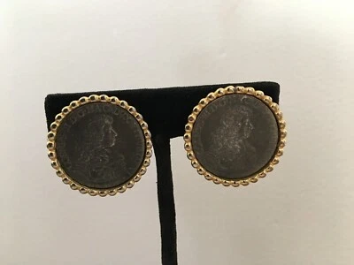$14.99 • Buy Vintage BEN AMUN Cameo Coin Clip Earrings Designer Signed