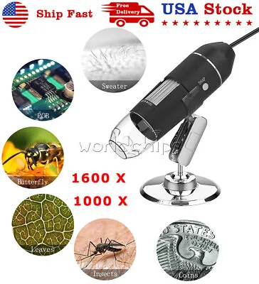 $18.16 • Buy 1000X 1600X Digital USB 2.0 Type-C 8 LED Handheld Microscope Endoscope Magnifier
