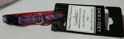 Zach & Zoe Brite Diamonds Collar Red Blue Dog Pet 3/8  Adjust 6 -10  • $16.92