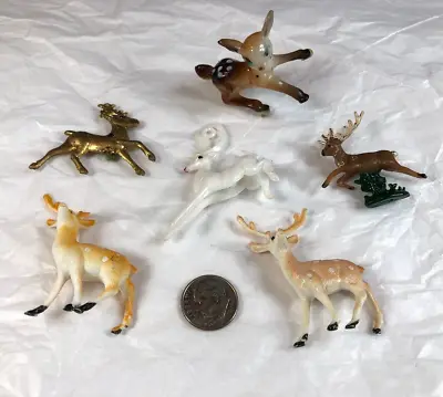 6 Mixed Vtg Plastic Miniature Tiny Reindeer Deer Christmas Diorama Dollhouse • $8.99