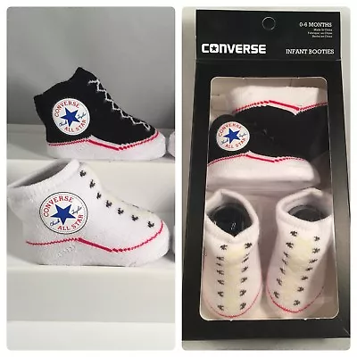 2 Pair Converse Chuck Taylor 0-6 Months Baby Booties Infant Black White Gift B4  • $24.49