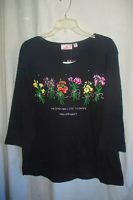 Quacker Factory - Xl - Lovely Friends & Flowers Theme Boat Neck Pullover Top Nwt • $12.99