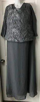 Mother Of The Bride Dress 2 Piece Formal Jacket Lace Long Sleeves Dusty Blue • $42.46