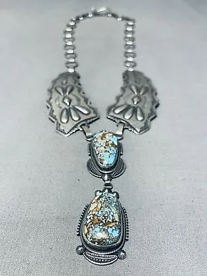 One Of The Coolest Vintage Navajo Turquoise Sterling Silver Necklace • $1101.99