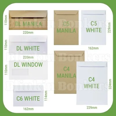 £0.99 • Buy White Brown Self Seal Peel Paper Envelopes Plain & Window Dl C4 C5 C6 Letter
