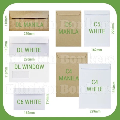 £0.99 • Buy White Brown Self Seal Peel Paper Envelopes Plain & Window Dl C4 C5 C6 Letter