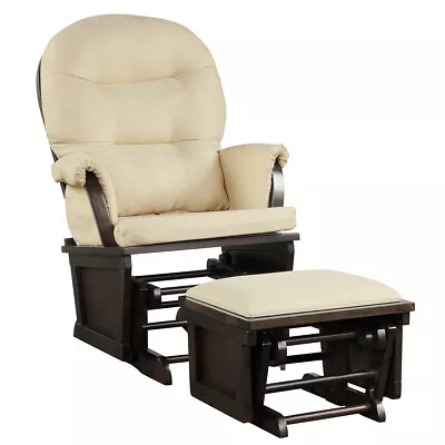 Baby Nursery Relax Rocker Rocking Chair Glider & Ottoman Set W/Cushion Beige • $199.99