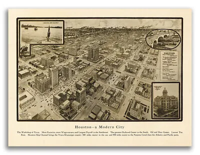 1912 Houston Texas Vintage Old Panoramic City Map - 24x32 • $23.95