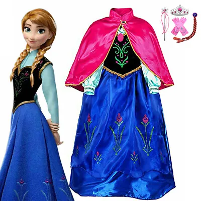£15.82 • Buy Girls Frozen Anna Princess Cosplay Costume Party Fancy Dress Up Outfit With Cape