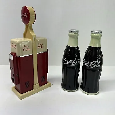 Lot 2 Sets Salt & Pepper Shakers Coke Coca Cola Bottles Vending Machine Fridge • $16