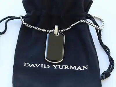 David Yurman Sterling Silver 35mm Streamline Dog Tag Pendant W/ Black Onyx • $495