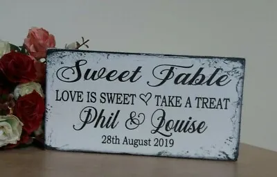 Personalised Sweet Table Sign Free Standing Wedding Love Is Sweet Plaque Wooden • £7.49