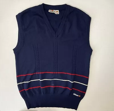 Vintage Ellesse Vest Sweater 80s Wool Pullover V-Neck Tennis Golf Sz 36 Italy • $39.99