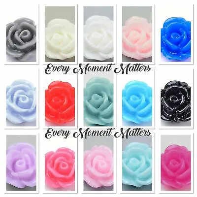 40 X RESIN FLAT BACK FLOWER ROSE CABOCHONS 10mm Choose Colour • £2.69