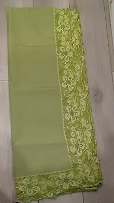 $24 • Buy Vintage Tablecloth Olive Lime Avocado Green Lace Edge Rectangle 52  X 68 