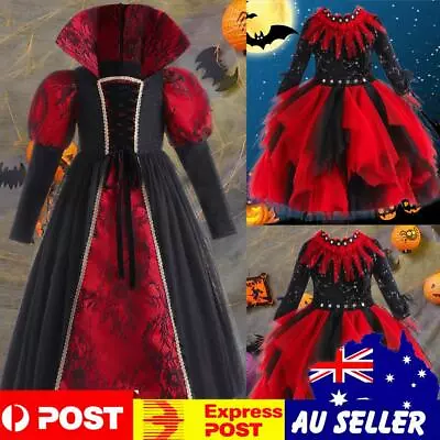 Girl Vampire Costume Renaissance Medieval With Lace Halloween Kids Party Costume • $22.19