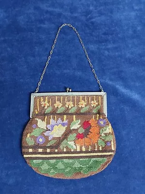 Vintage Floral Needlepoint Metal Framed Handbag Purse With Chain Handle • $68