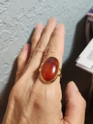 $270 • Buy Large Vintage Agate Carnelian? 14K Yellow Gold  Ring Size 10.25/ 6 Grams 
