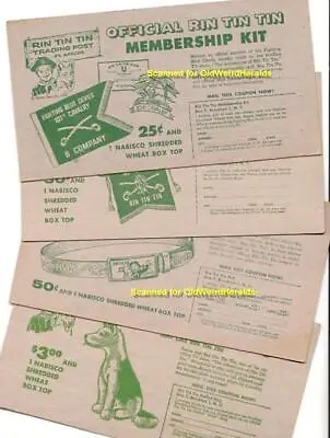 RIN TIN TIN 4 PREMIUM CARDS 1956 NABISCO CEREAL Mail-In KitRINTY TOYBugleBELT • $37.80