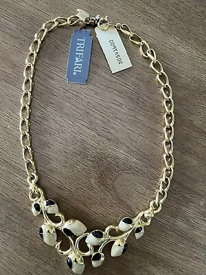 TRIFARI Vintage Black/cream Enamel Gold Tone Necklace  • $14