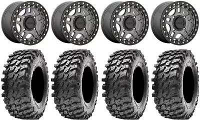 KMC Recon Beadlock 14  Wheels Gunmetal 32  Rampage Tires Kawasaki Teryx Mule • $1800.20