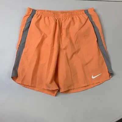 Mens Nike Dri Fit Athletic Shorts Medium Orange Gray Running Gym Sports Active • $18.22